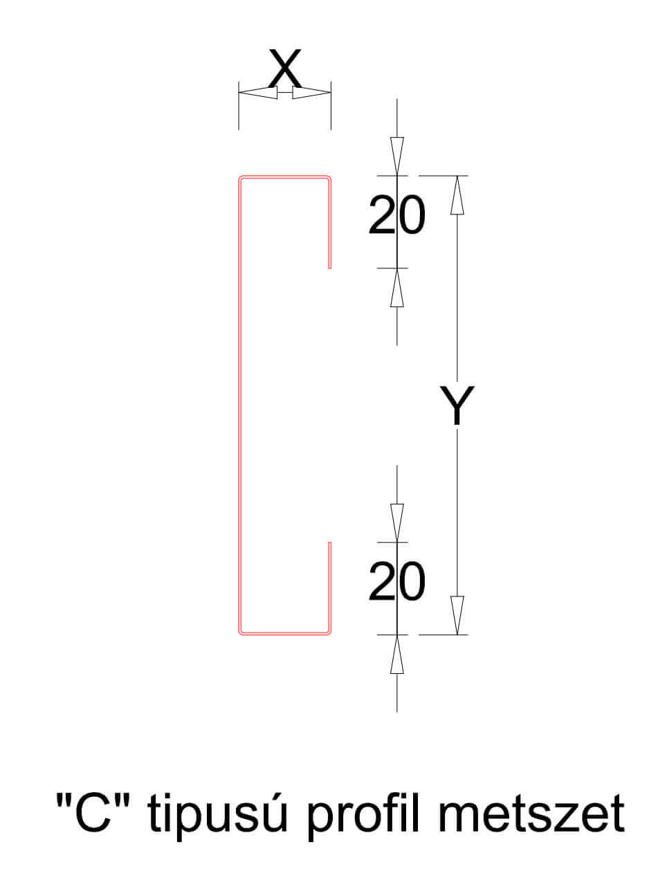 Kerítéselem "C" profil / 120mm szélesség / 1400mm hosszúság / RAL 6011 - középzöld, rezedazöld metszeti rajz